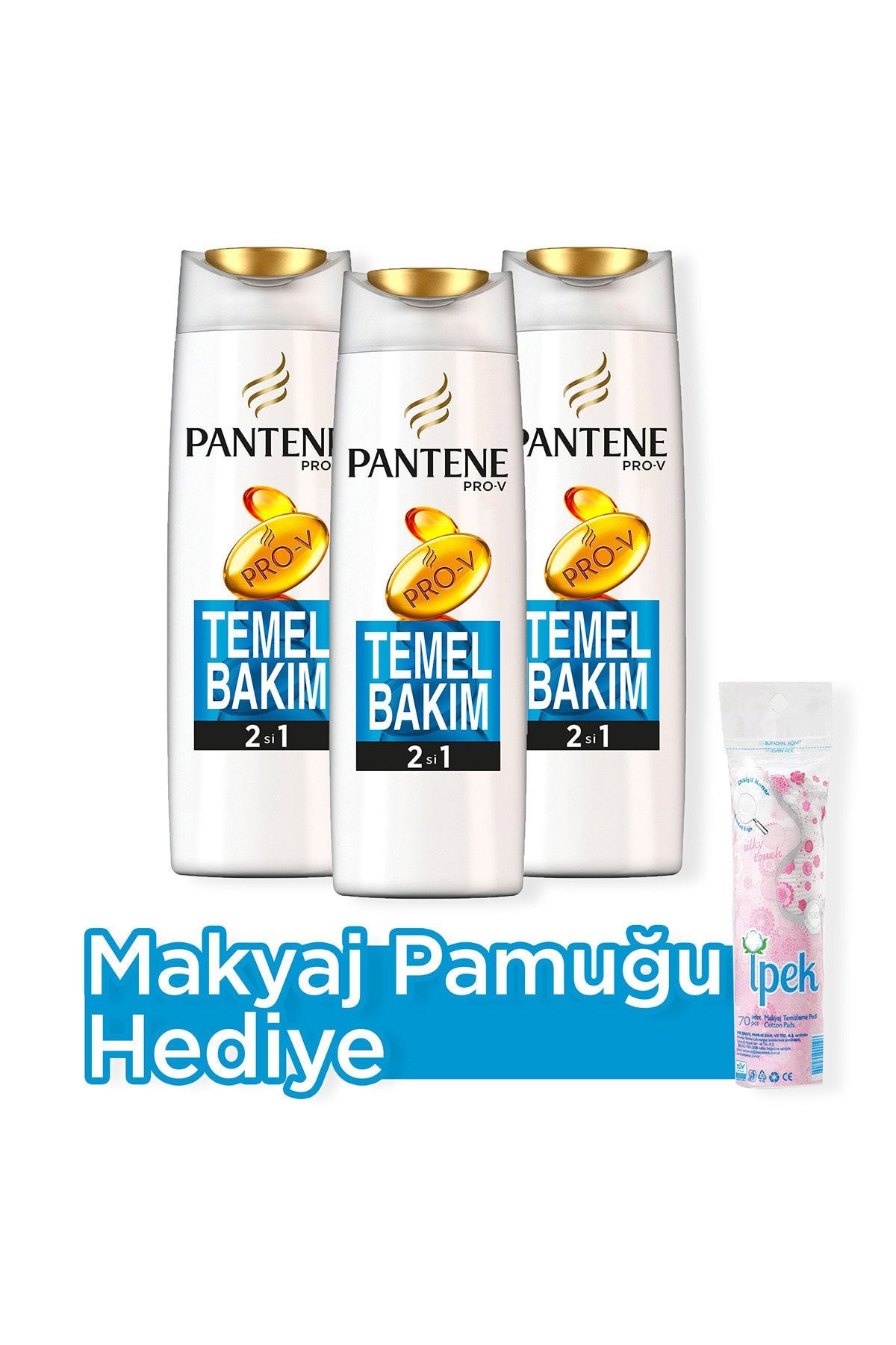 Pantene 2'si 1 Arada Şampuan Ve Saç Bakım Kremi Temel Bakım 500 ml X 3 Makyaj Pamugu