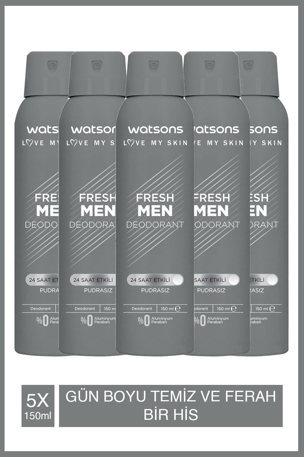 Watsons Fresh Men Pudrasız Deodorant Sprey 150 ml X 5 Adet