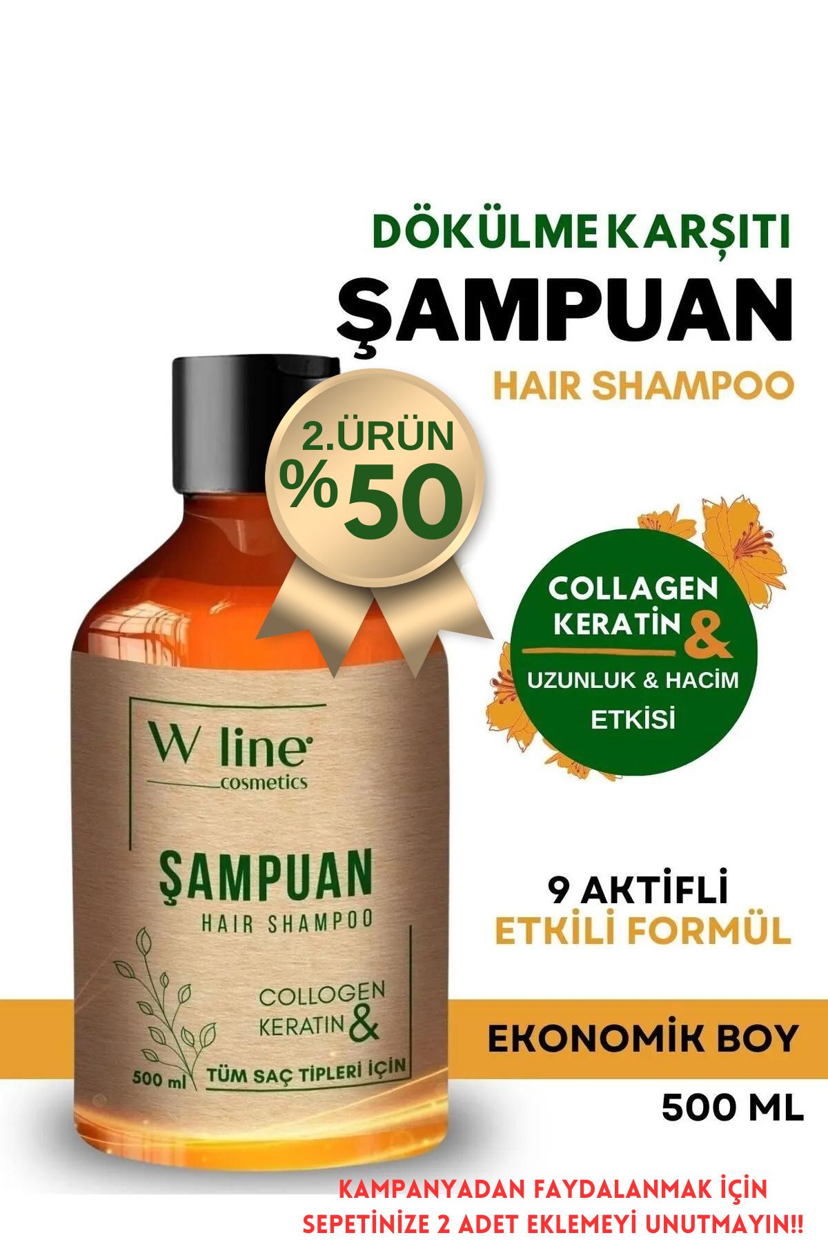 wline Saç Dökülmesine Karşı Collagen & Keratin Bakım Şampuanı 500 ml