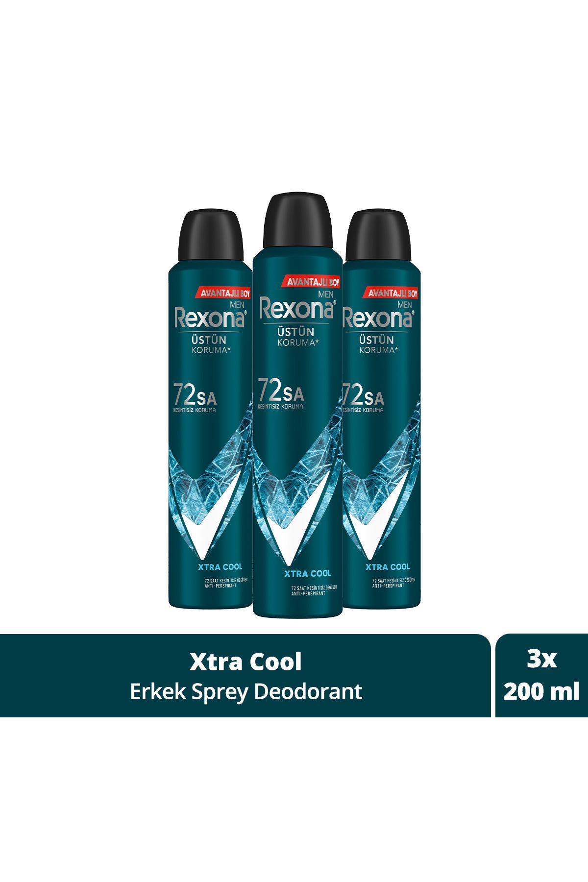 Rexona Men Erkek Sprey Deodorant Xtra Cool 72 Saat Kesintisiz Üstün Koruma 200 ml X3