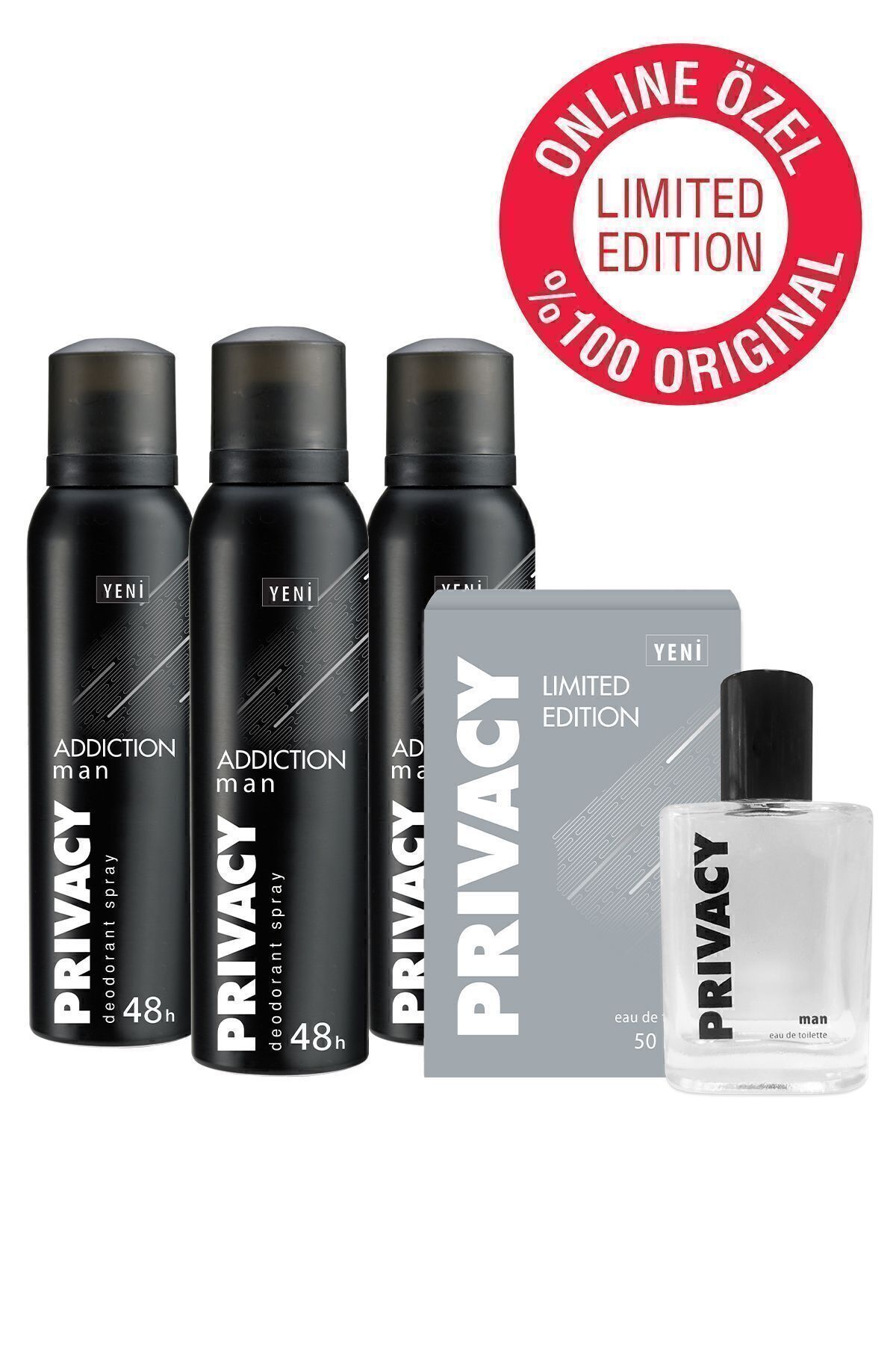 Privacy Men Limited Edition Edt Erkek Parfüm 50 ml Online Özel Ve Addiction Men Deodorant 3x150 ml