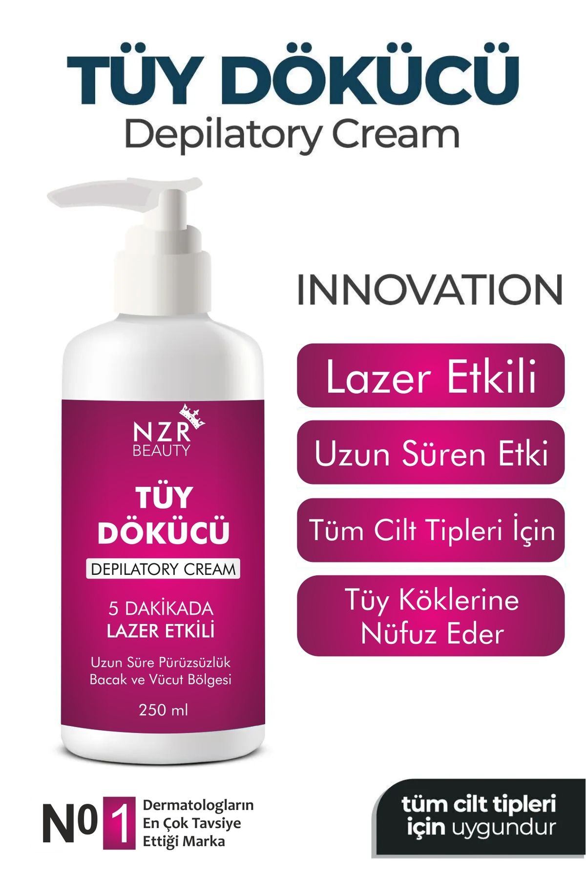 NZR BEAUTY premium tüy dökücü özel formül tüy azaltıcı epilasyon etkili krem 250 ml