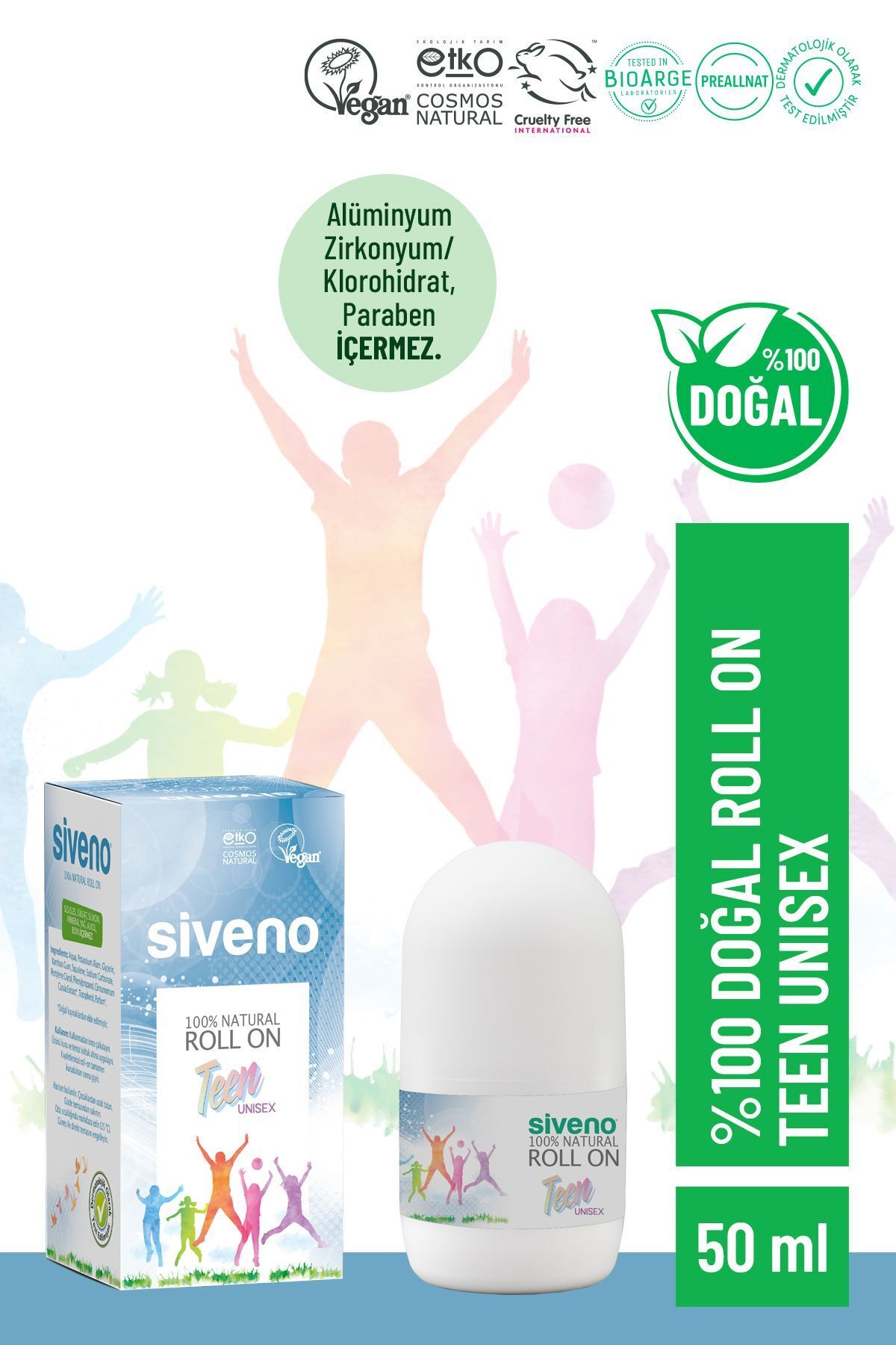 Siveno %100 Doğal Roll-on Unısex Deodorant Ter Kokusu Önleyici Bitkisel Lekesiz Vegan 50 ml