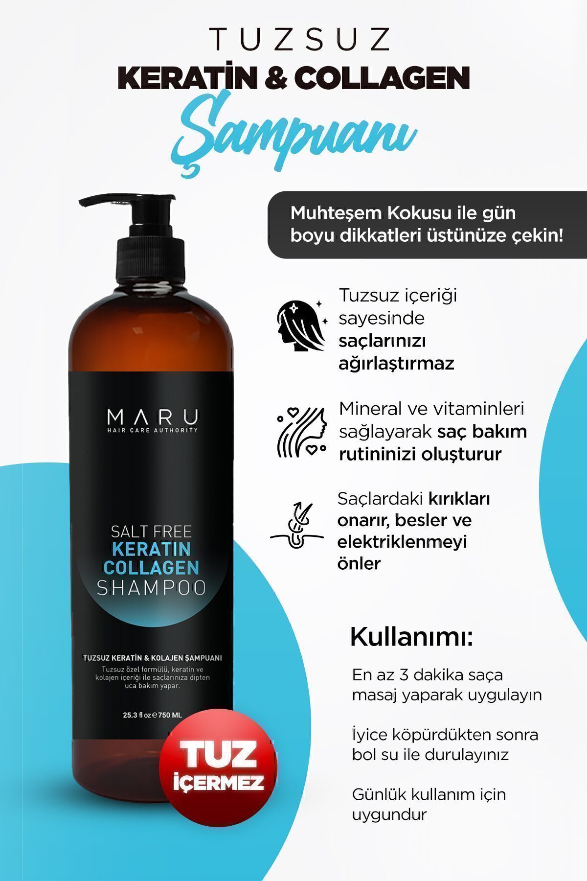 MARU Tuzsuz Keratin Ve Kolajen Bağ Onarıcı Bakım Şampuan 750 ml 8699211721099