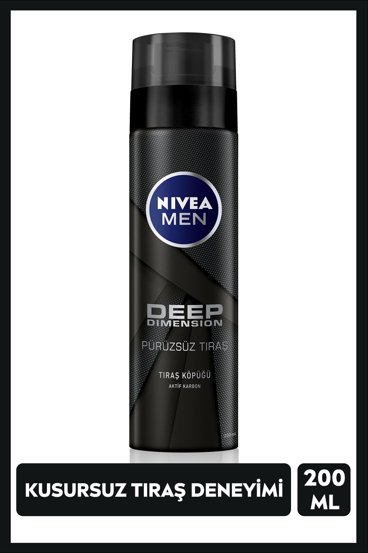 NIVEA Men Erkek Tıraş Köpüğü Deep Dimension 200ml, Kusursuz Tıraş, Aktif Karbon, Kaygan Tıraş Deneyimi