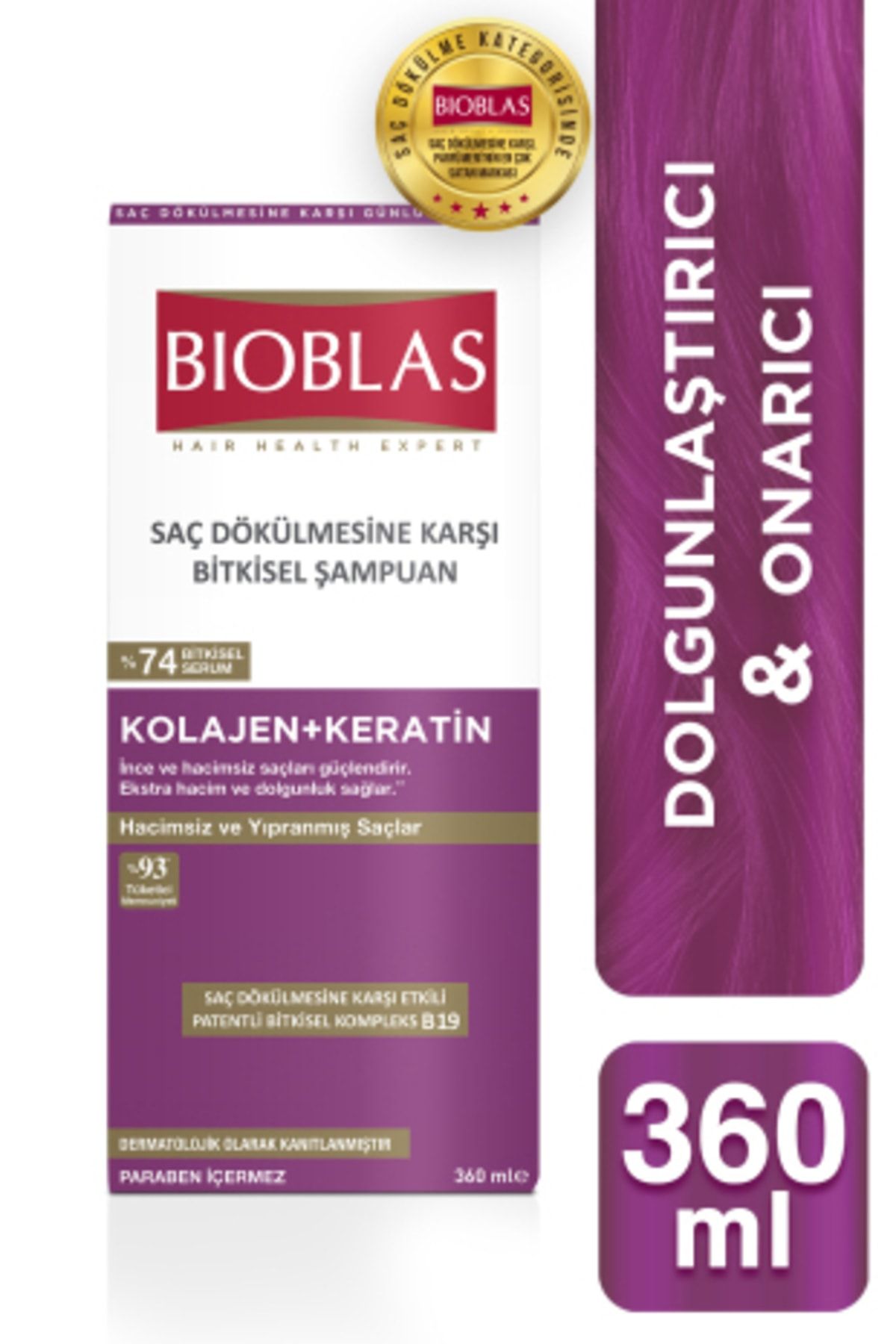 Bioblas Saç Dökülmesine Karşı Hacim Şampuanı Collagen Keratin 360 ml