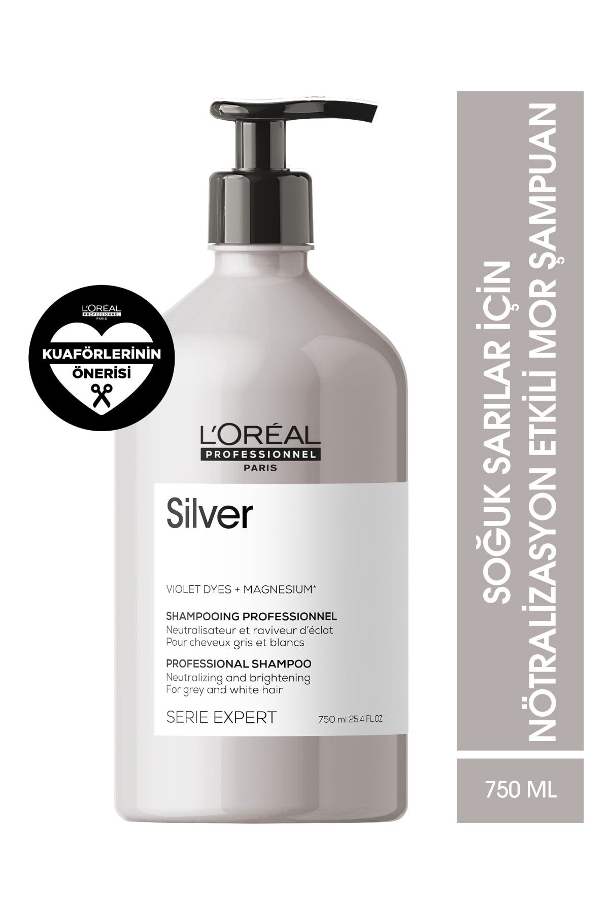 L'oreal Professionnel Serie Expert Silver Çok Açık Sarı, Gri Ve Beyaz Saçlar Için Renk Dengeleyici Mor Şampuanı 750ml