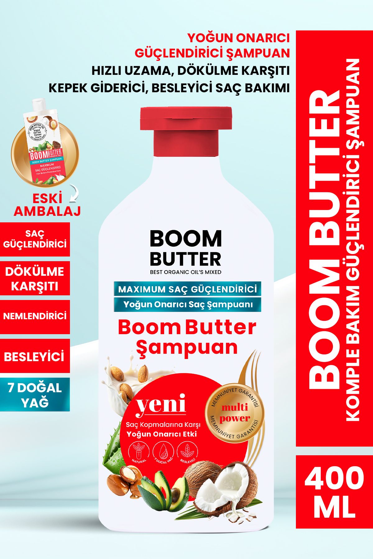 BOOM BUTTER 7 Yağ İçeren Dökülme Önleyici ve Hızlı Uzama Şampuanı 400 ml