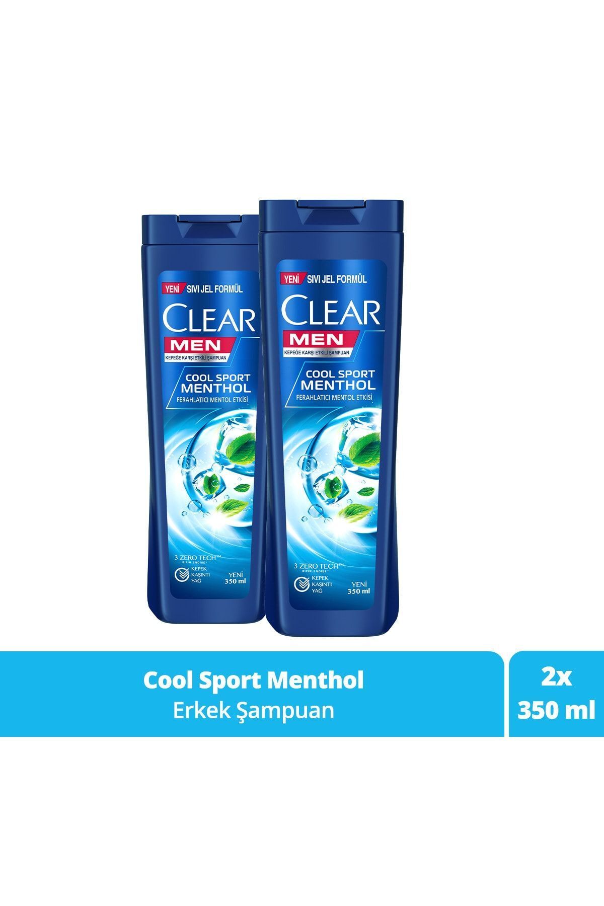 Clear Men Kepeğe Karşı Etkili Şampuan Cool Sport Menthol Ferahlatıcı Mentol Etkisi 350 ml X2 Adet