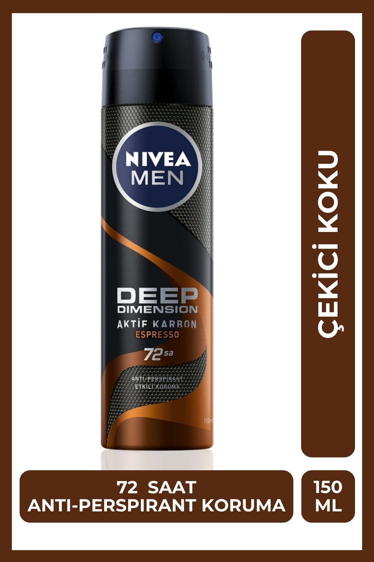 NIVEA MEN Erkek Sprey Deodorant Deep Dimension Espresso 150ml, 72 Saat Anti-perspirant Ter Koruması