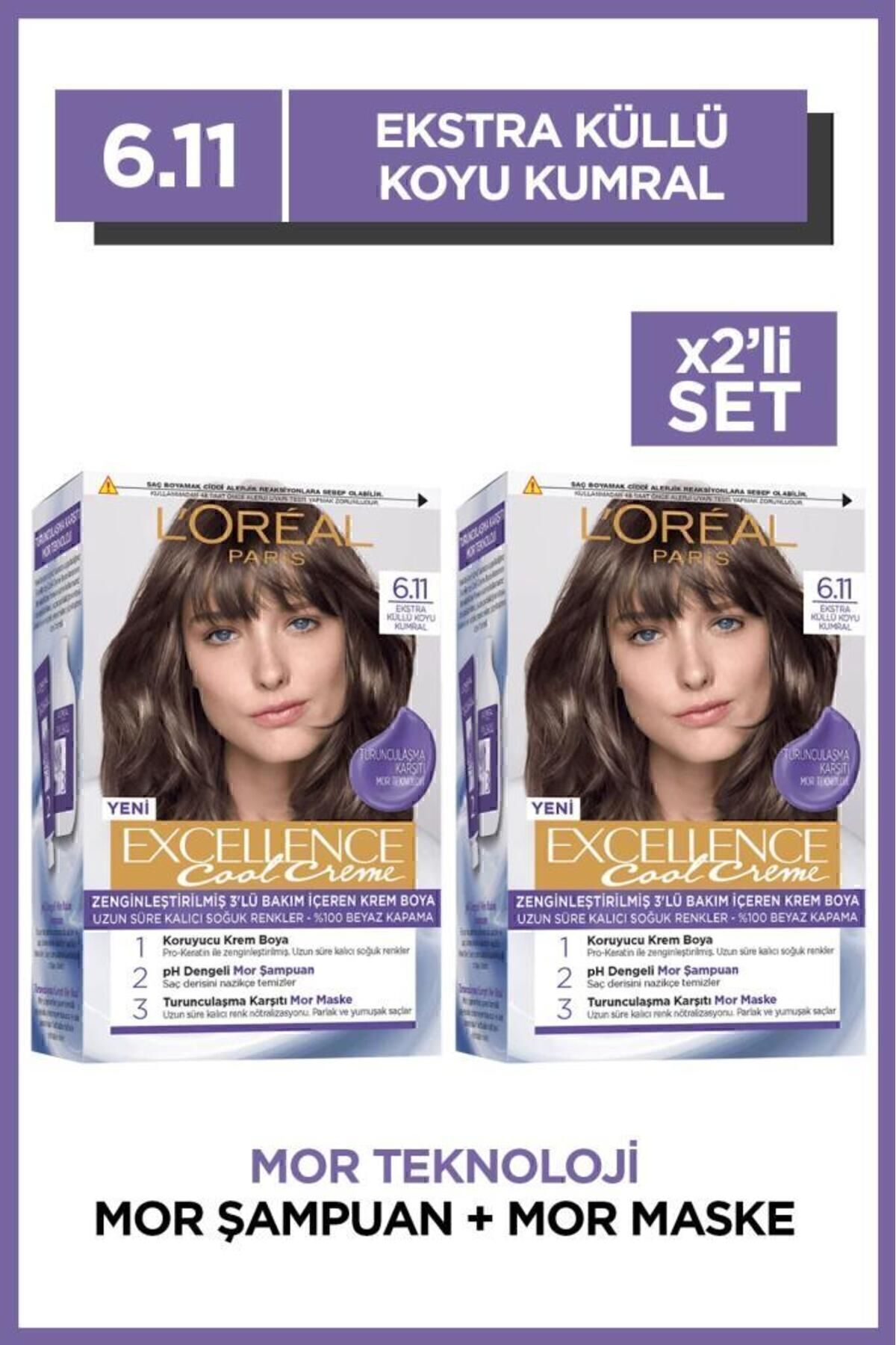 L'Oreal Paris Excellence Cool Creme Saç Boyası – 6.11 Ekstra Küllü Koyu Kumral 2'li Set