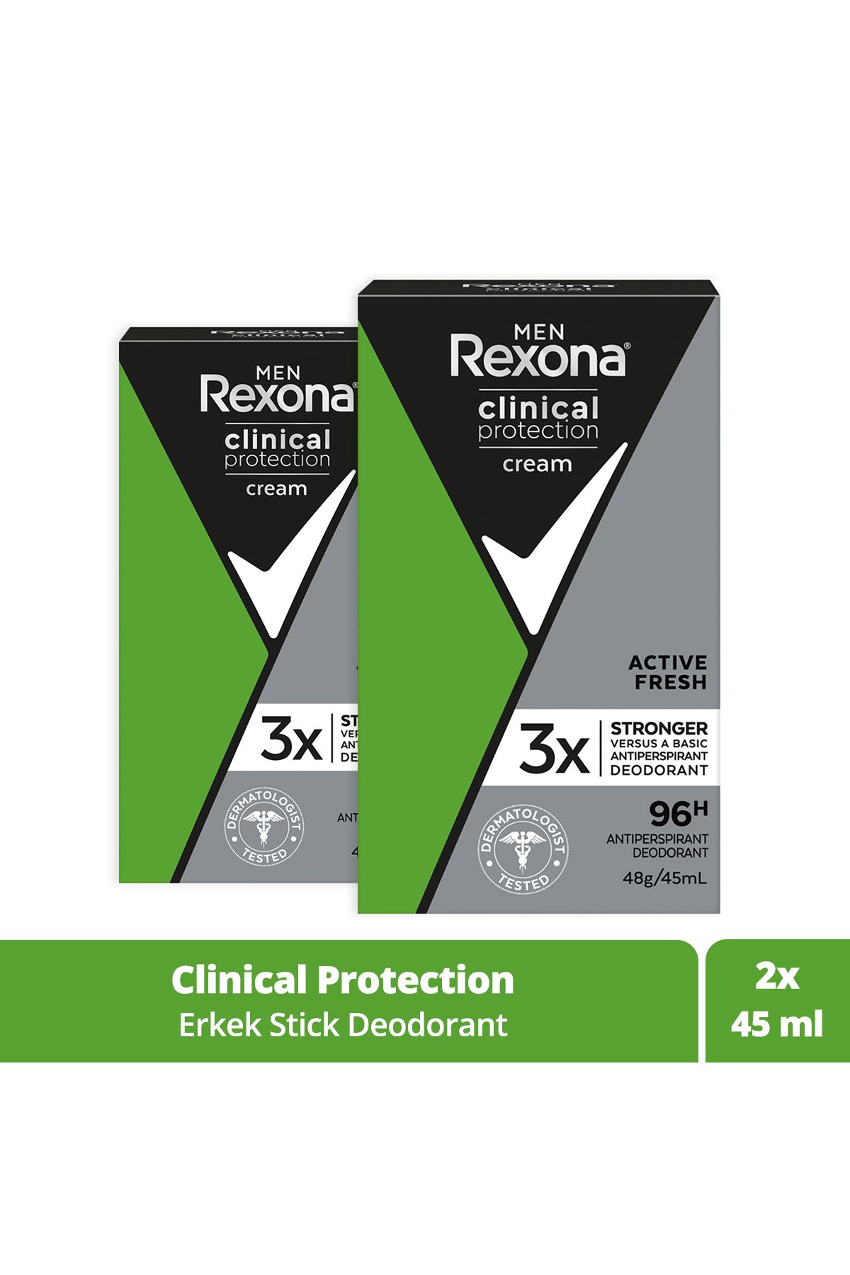 Rexona Men Clinical Protection Stick Deodorant Active Fresh 96 Saate Kadar Koruma 45 ml X2 Adet