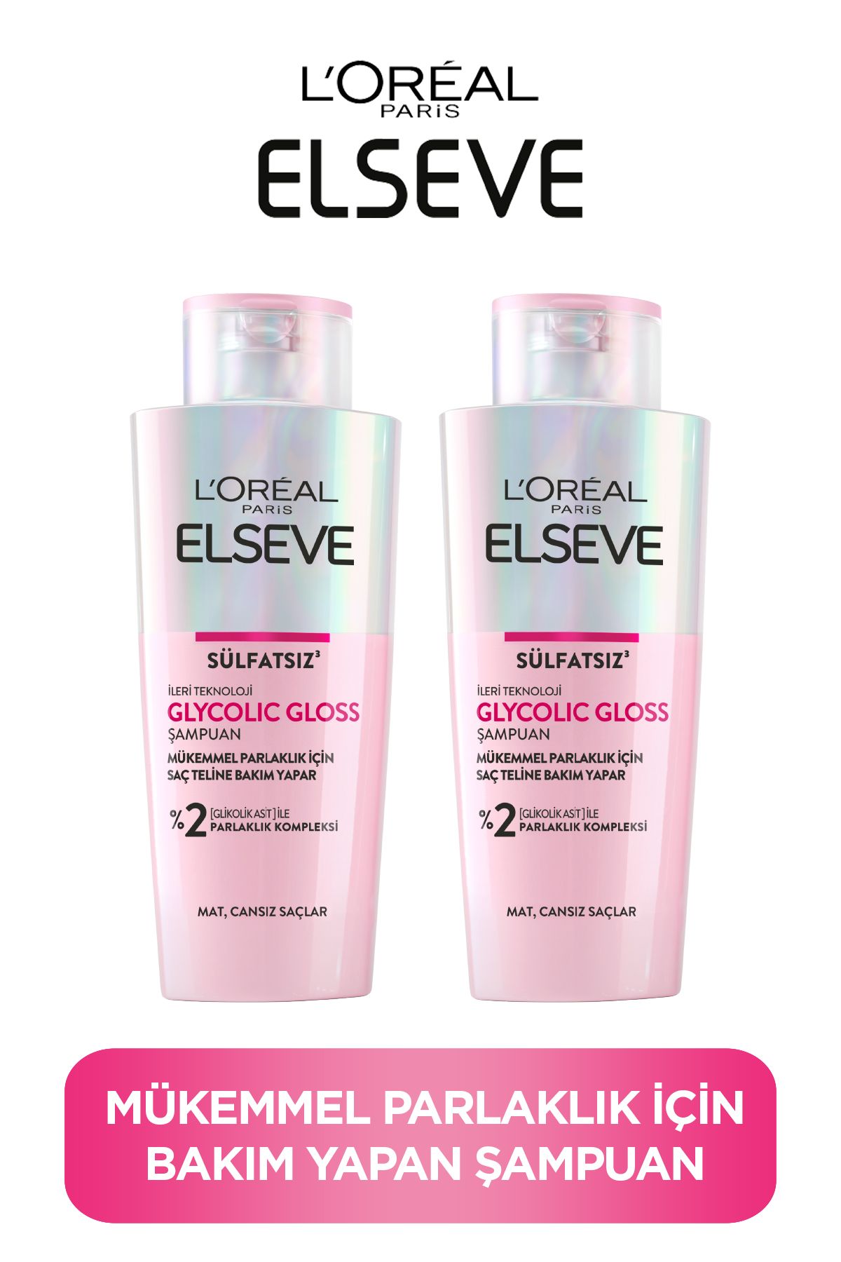 Elseve Glycolic Gloss Mükemmel Parlaklık için Bakım Yapan Şampuan 200ml 2'li Set