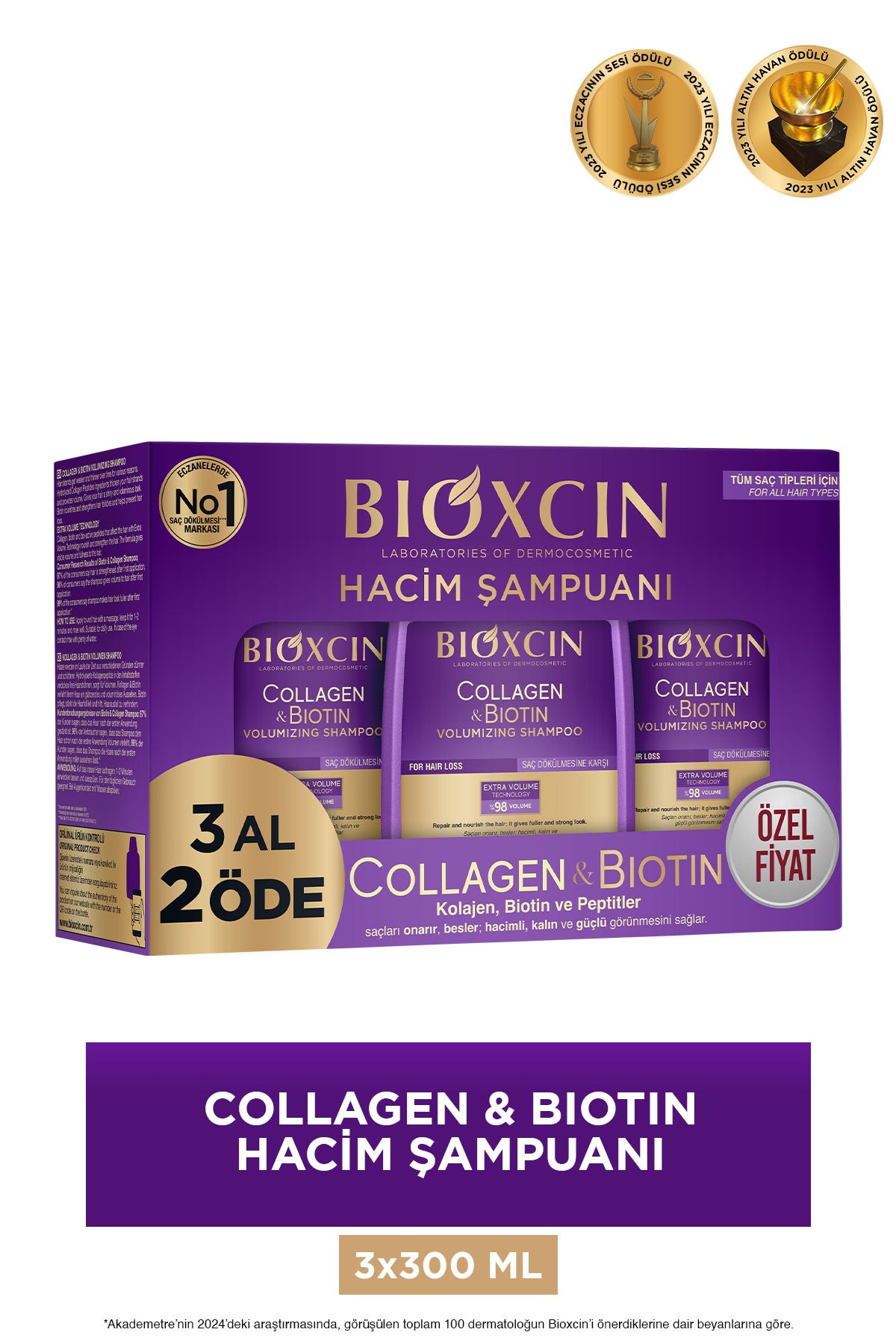 Bioxcin Collagen & Biotin Ekstra Hacim Şampuanı 3 x 300 ml 3 Al 2 Öde - Kolajen Biotin Ince Ve Seyrek Saçlar