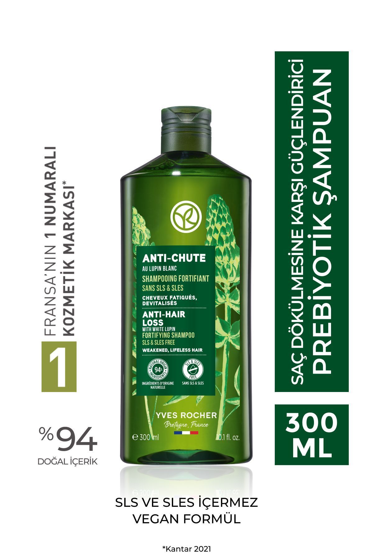 Yves Rocher Saç Dökülmesine Karşı (anti-chute) Güçlendirici Prebiyotik Şampuan - Vegan-300 Ml