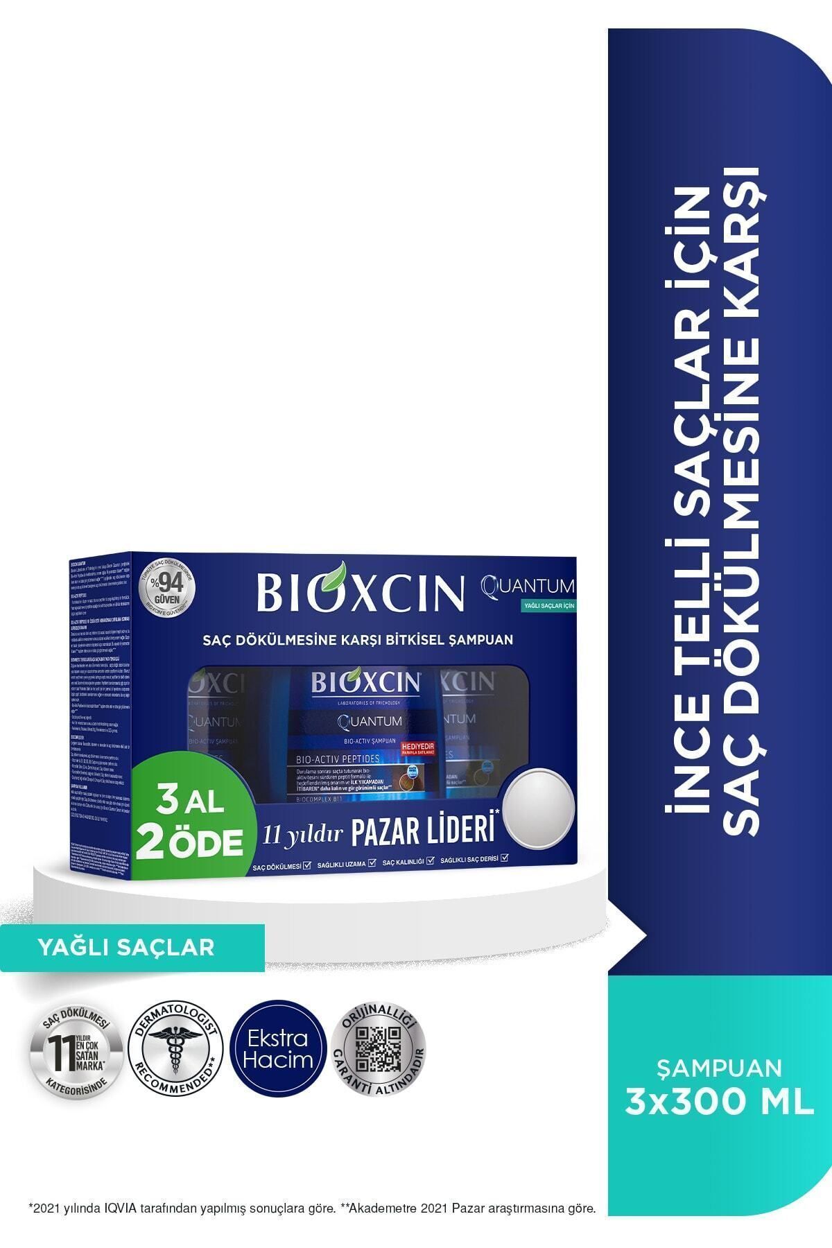 Bioxcin Quantum Şampuan 3 Al 2 Öde Yağlı Saçlar Için 3x300 Ml - Ince Telli Saçlar Için Dökülme Şampuanı