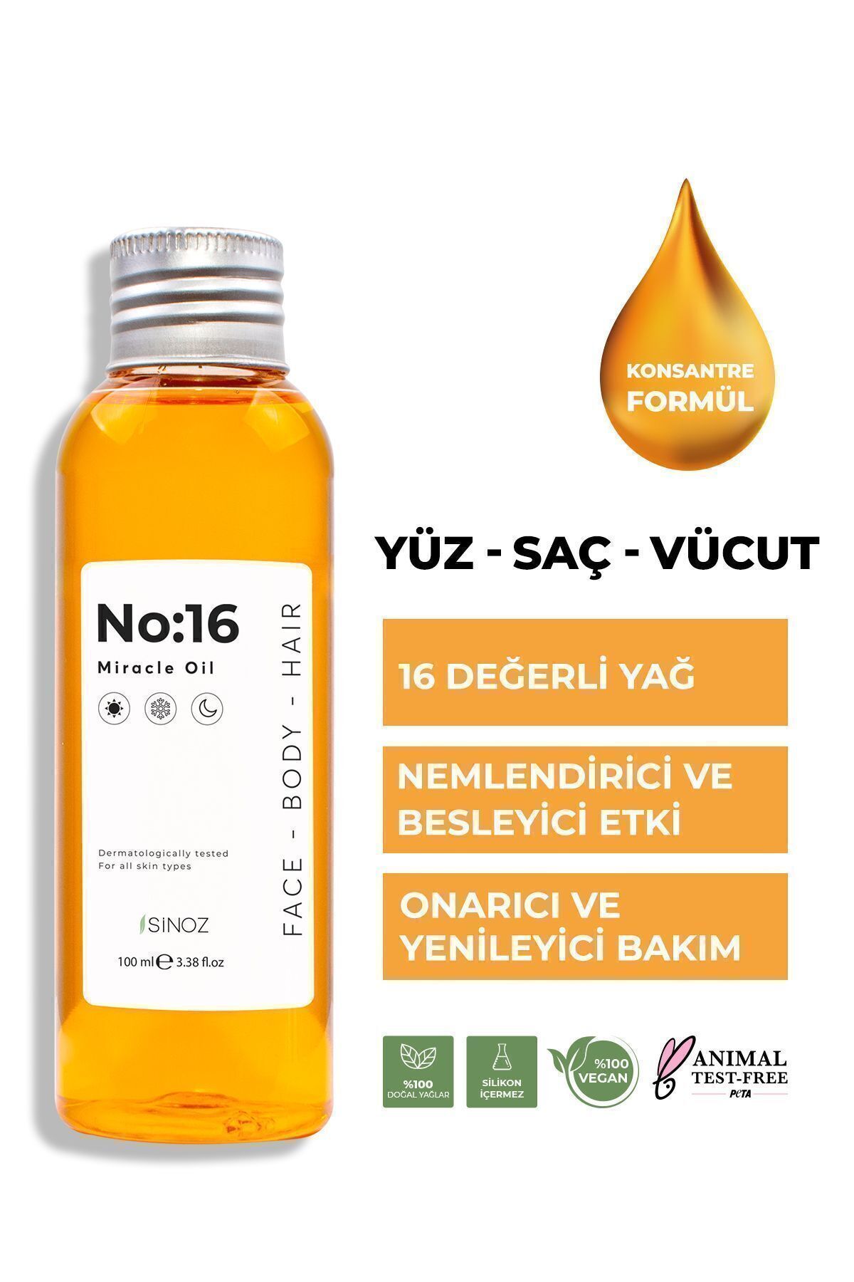 No:16 Nemlendirici Besleyici Yenileyici Işıltı Verici Mucizevi Onarıcı Bakım Yağı 100 ml