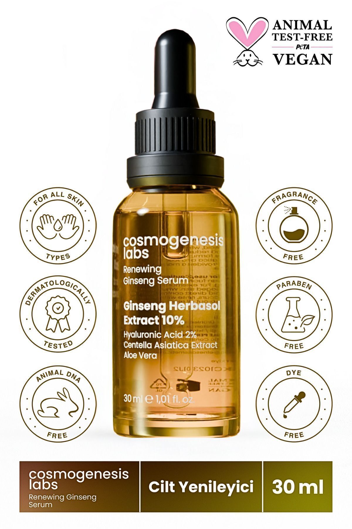 Bariyer Güçlendirici Ginseng Cilt Serumu 30ml Vegan Sıkılaştırıcı Yenileyici Antiaging (%10 GİNSENG)