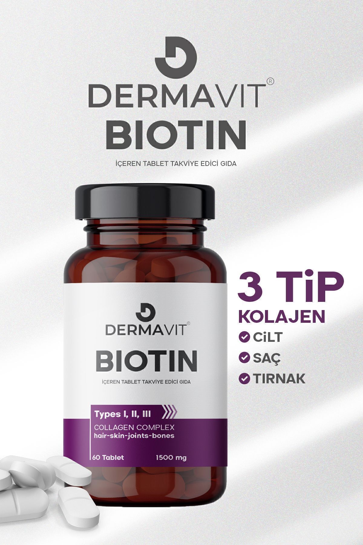 Güçlü Saç Ve Tırnaklar Için Biotin 1500 Mg 60 Tablet