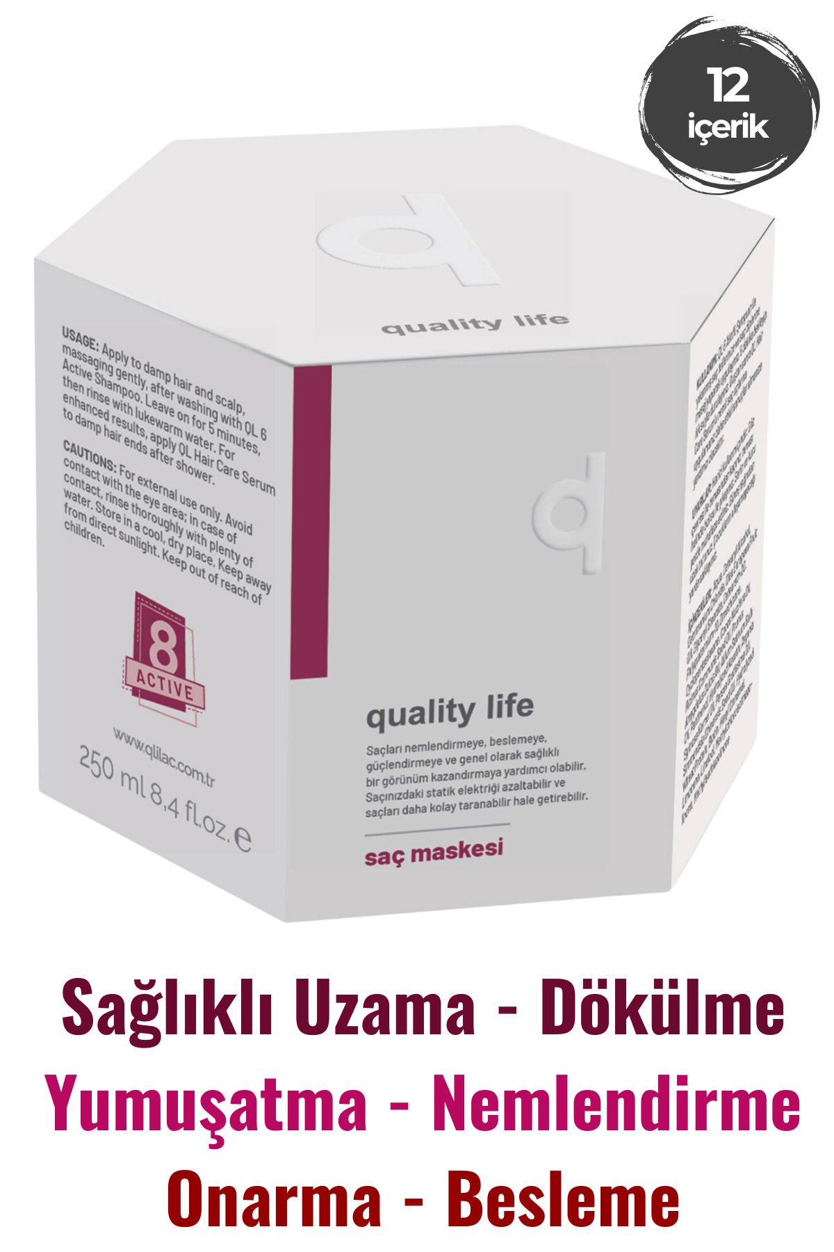 Ql 8 Aktifli Saç Maskesi - Aşırı Yıpranmış Ve Kuru Saçlar İçin Besleyici Onarıcı Hızlı Saç Uzatma