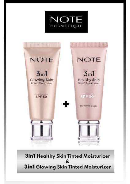 Note 3 in 1 Healty Skin Tinted Ton Eşitleyici 50 SPF Krem & 3 in 1 Glowing Skin Tinted Işıltılı 50 SPF Krem Makyaj Seti