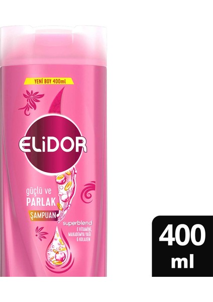 Elidor Superblend Saç Bakım Şampuanı Güçlü ve Parlak E Vitamini Makademya Yağı Kolajen 400 ml