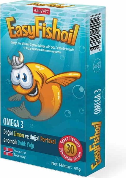 EasyFishoil Omega Balık Yağı 30 Adet Çiğnenebilir Jel Tablet