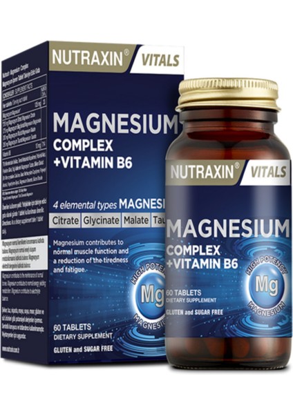 Nutraxin Magnezyum Complex 60 Tablet 250 Mg - Bisiglinat - Taurat - Malat - Sitrat - B6