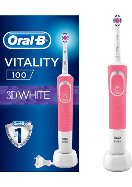 Oral-B D100 Vitality 3D White Şarjlı Diş Fırçası - Pembe